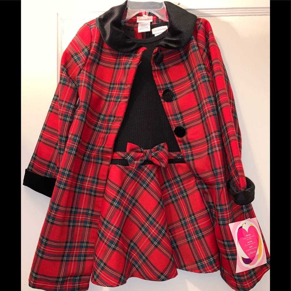 Plaid two-piece girls dress and coat